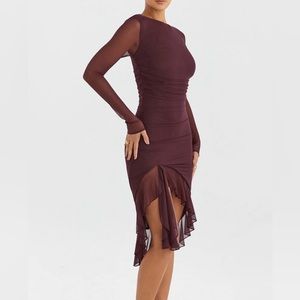 BRAND NEW House of CB (Mistress Rocks) Wine Ruffle Midi Dress